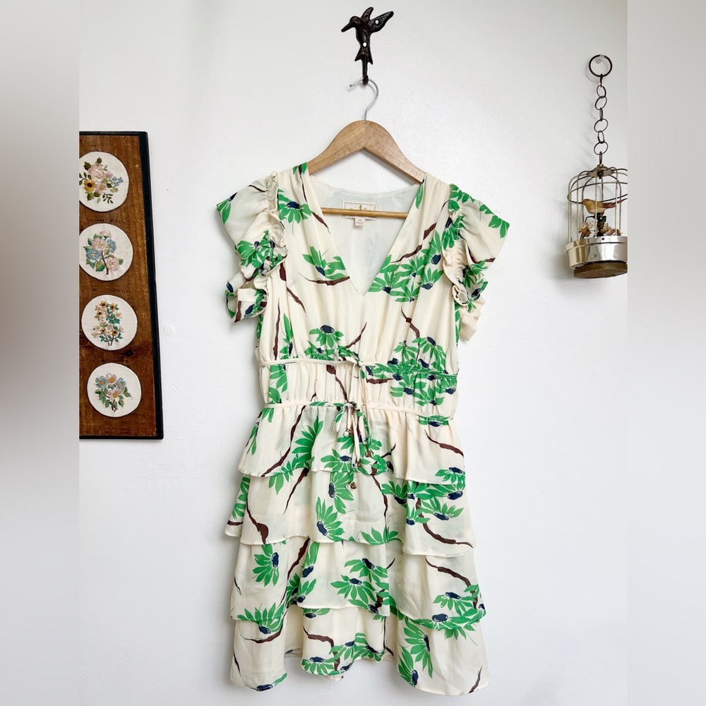 Flora Bea NYC Cream & Green Catalina Mini Dress size XS
